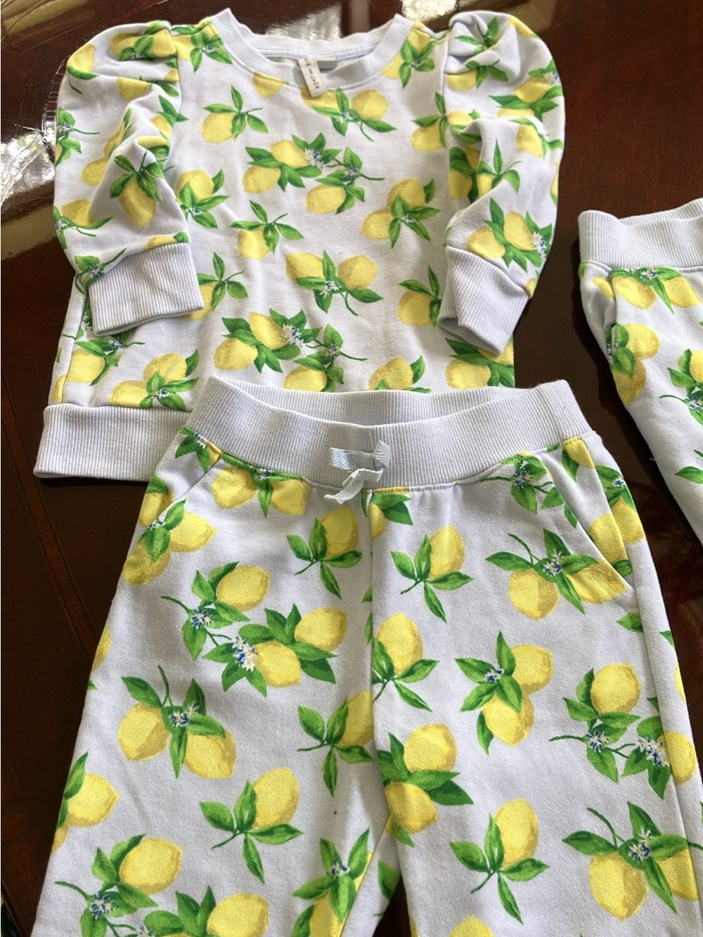 Janie and Jack White Lemon Print puff sleeve Set size 5T